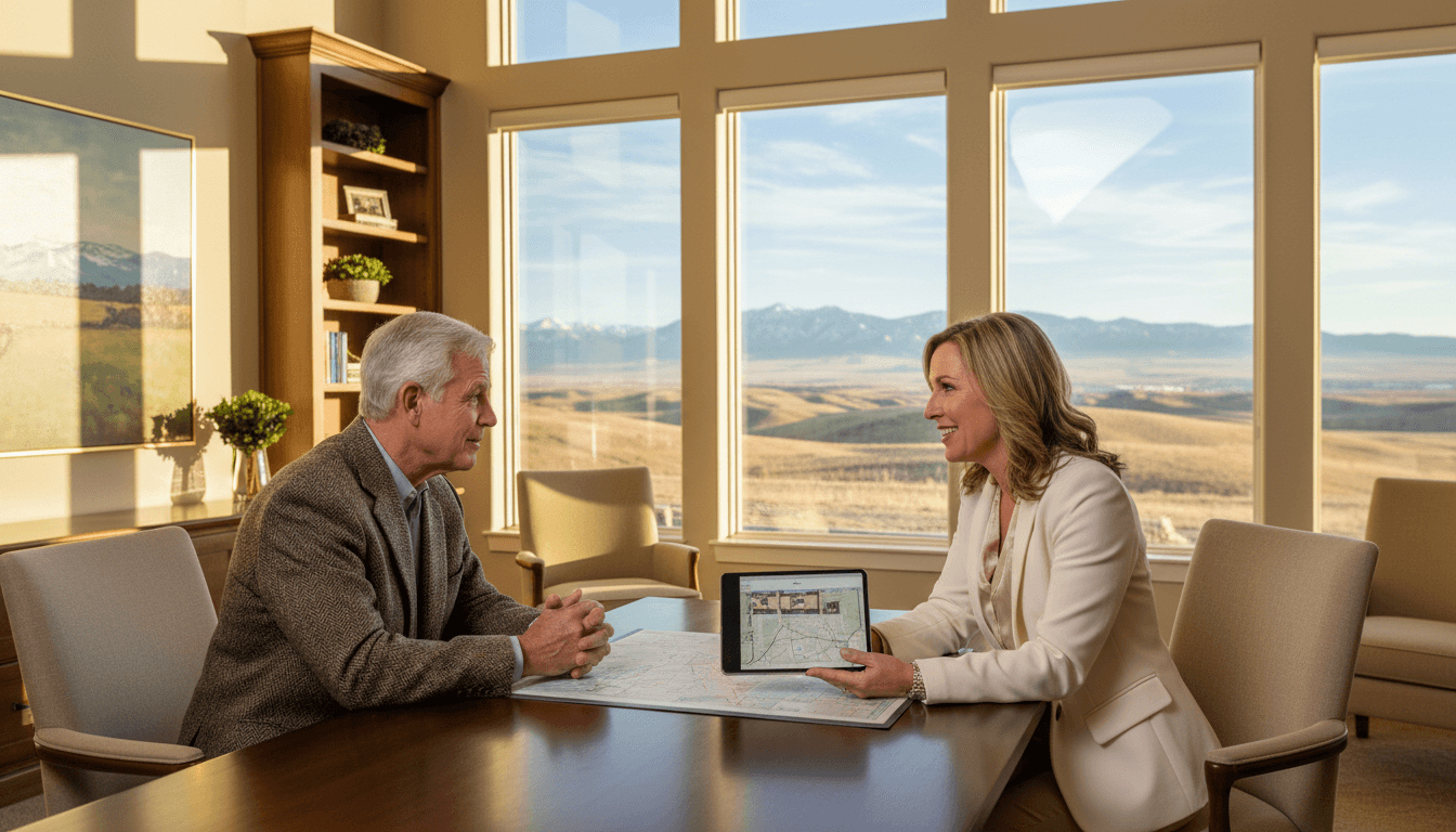 Real estate consultant meeting with client in Saratoga Springs office